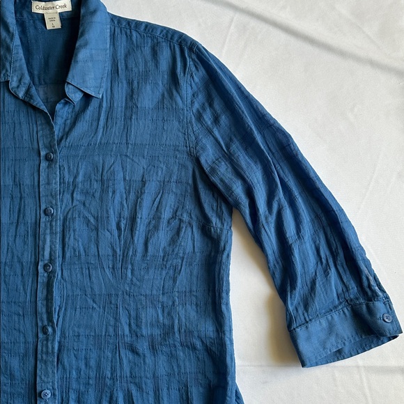 Coldwater Creek Sheer Blue Button-Front Women's Shirt - Lightweight Layering Top - Picture 11 of 17